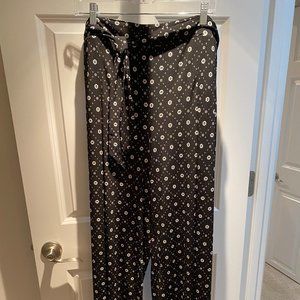 Lane Bryant Black Pants w/ White Flowers Elastic Waist with tie. Size26/28